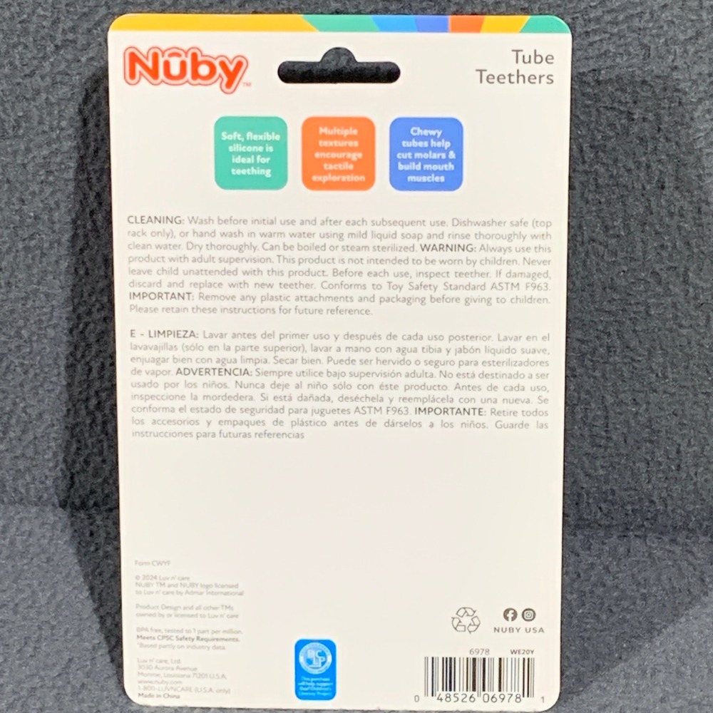 Nuby Tube Teethers Baby 3m+ Silicone BPA Free Blue Orange Sensory Relief Toy - Picture 4 of 7